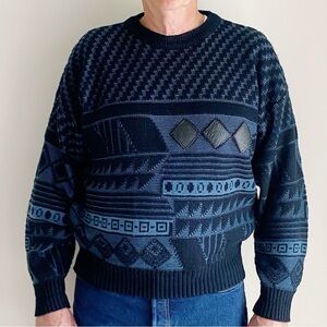 Vintage 90s Urban Works Dad Grandpa Sweater Leather Trim Patch Crewneck Pullover